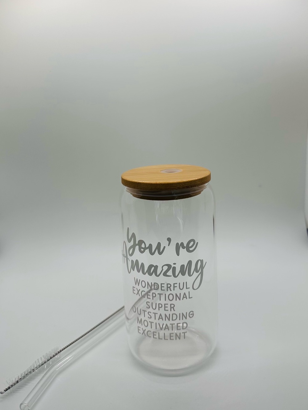 You're Amazing Glass Water Bottle with Bamboo Lid
